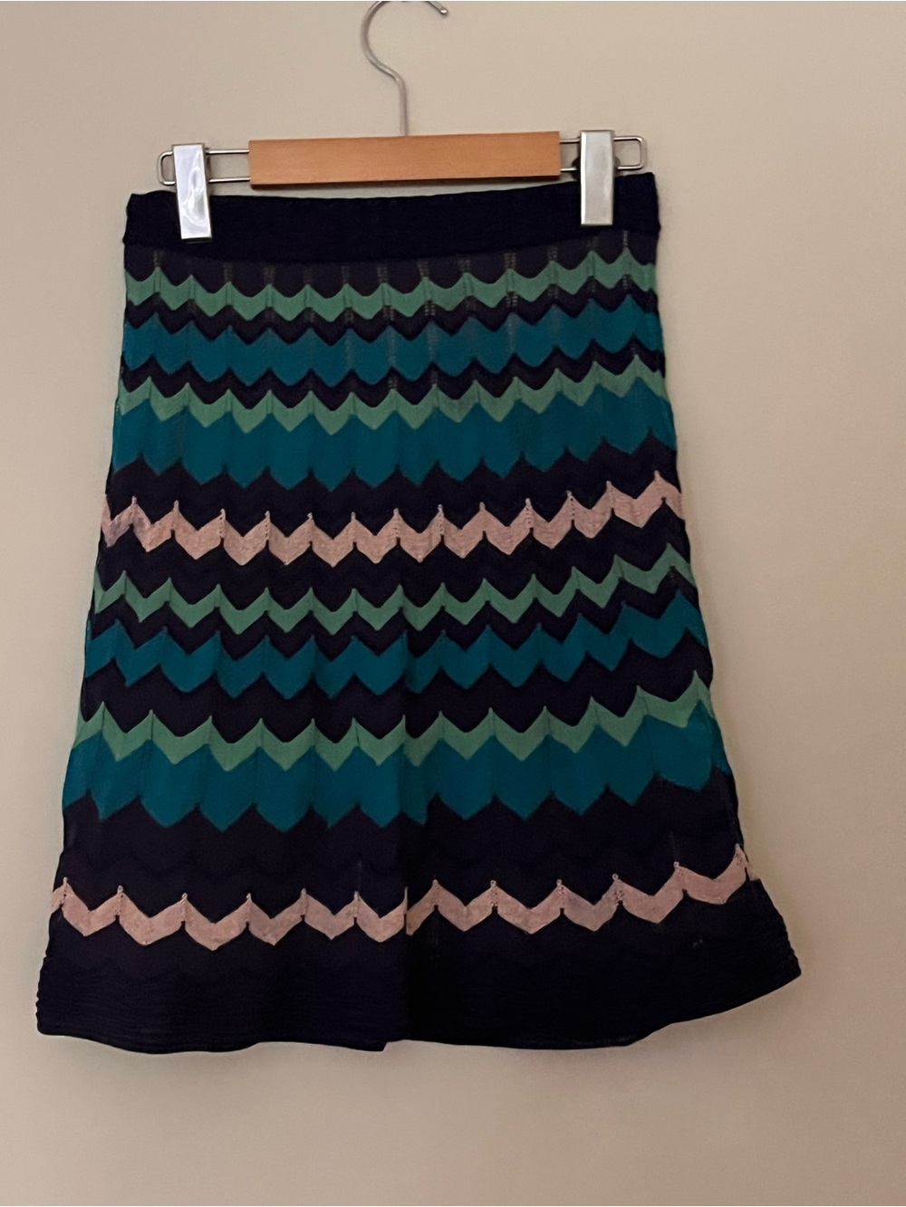 M Missoni Iconic Chevron Flamestitch Knit Skirt Blue Black Cream 6